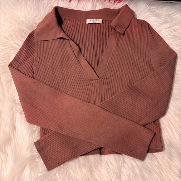 Babaton ARITZIA Sculpt Knit Polo Longsleeve Size Large GUC - Picture 2 of 6